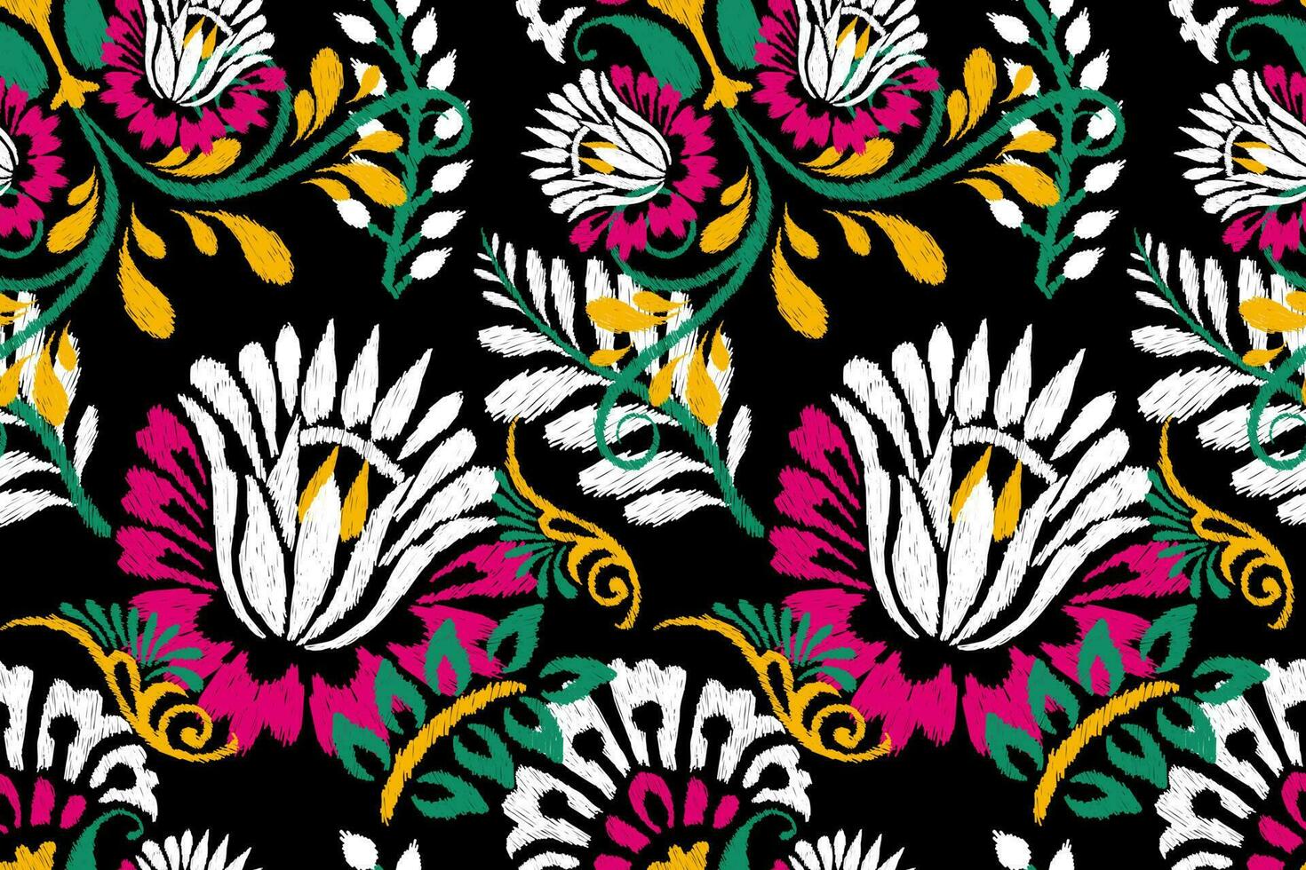 ikat floral cachemir bordado en negro fondo.ikat étnico oriental sin costura modelo tradicional.azteca estilo resumen vector ilustración.diseño para textura,tela,ropa,envoltura,decoración.