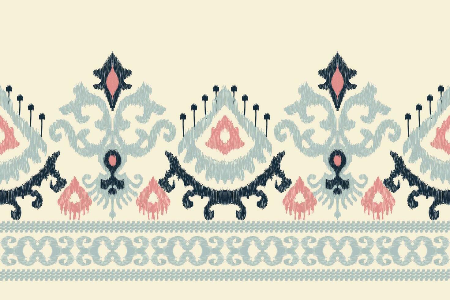 Ikat floral paisley embroidery on white background.Ikat ethnic oriental pattern traditional.Aztec style abstract vector illustration.design for texture,fabric,clothing,wrapping,decoration,sarong,print