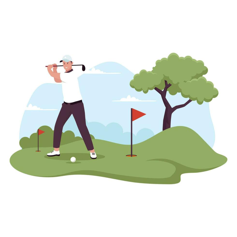 plano diseño de hombre jugando golf vector