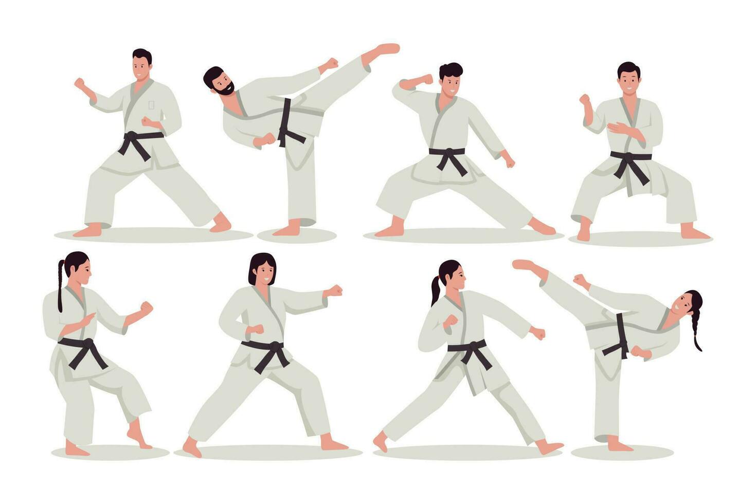 Karate people vector illustration set