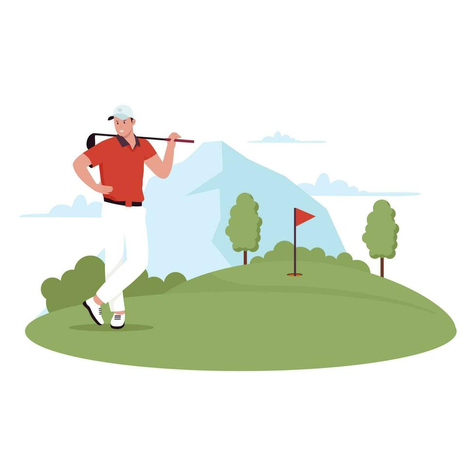 plano diseño de hombre jugando golf vector