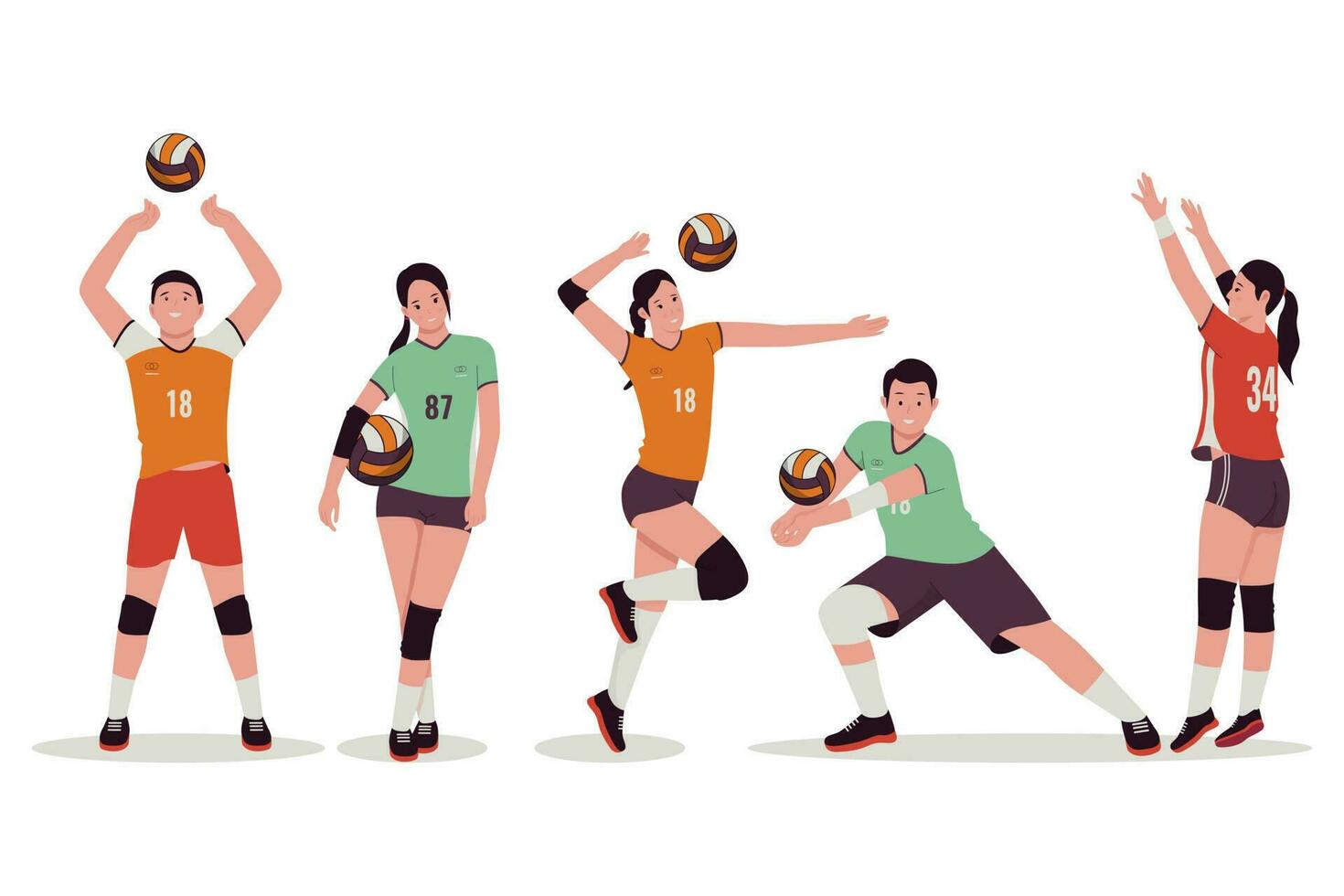 Volleyball people player vector illustration set