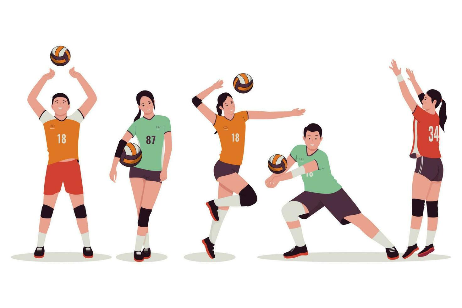 vóleibol personas jugador vector ilustración conjunto