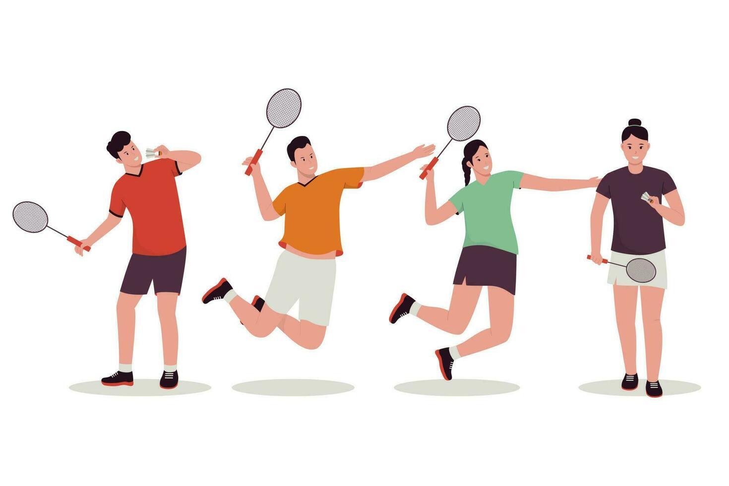 Badminton player vector illustration set