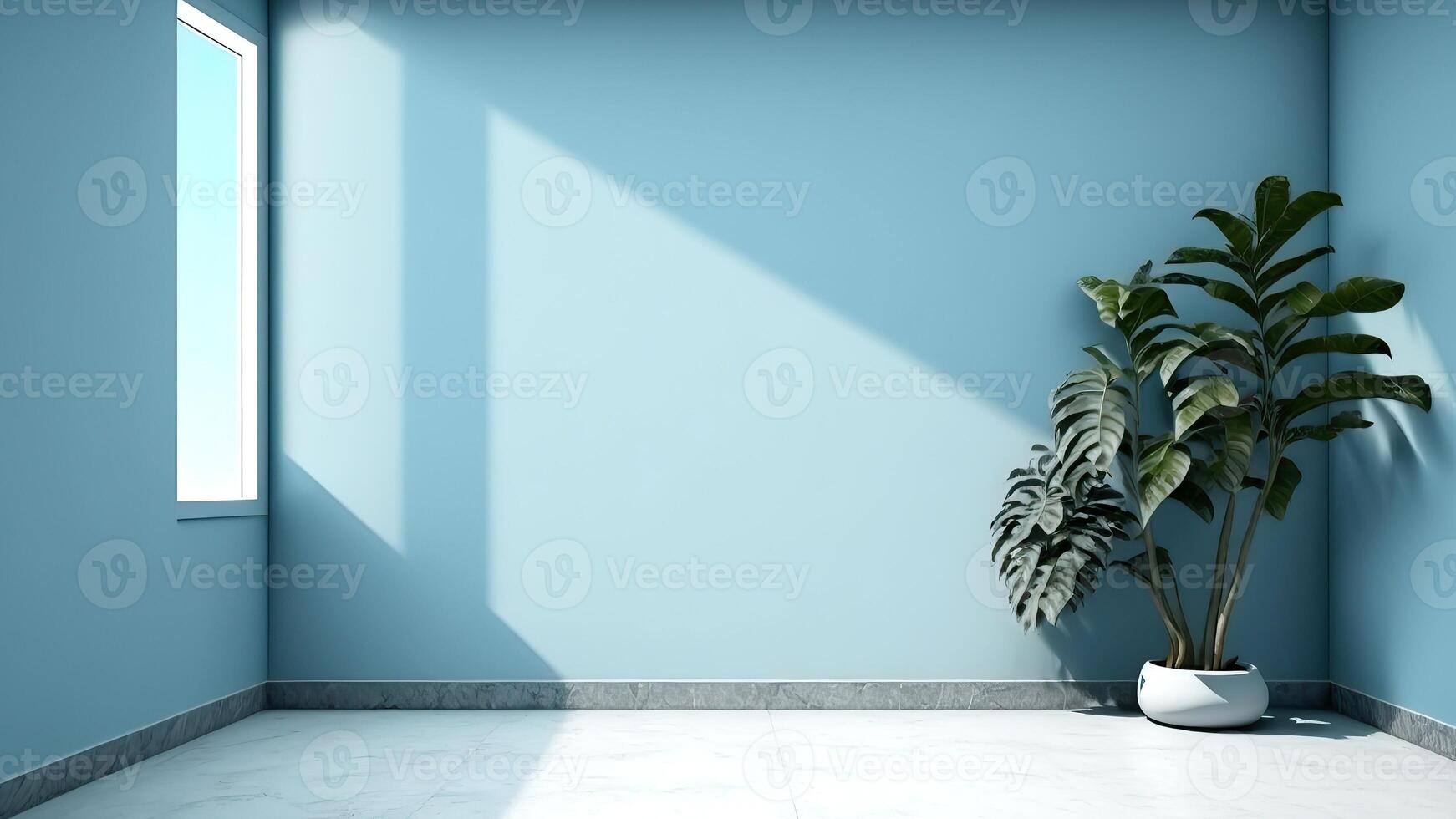 3d realistic room interior with potted plants on the floor. . photo