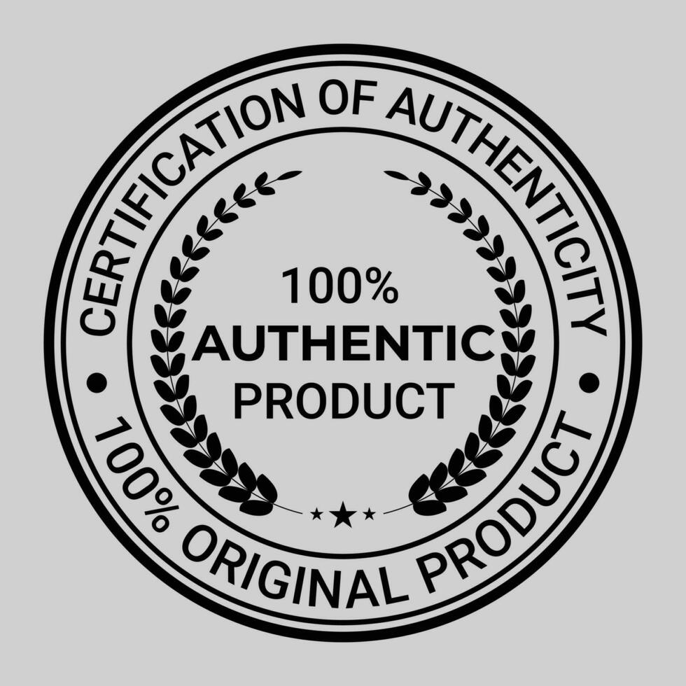 Certification of Authenticity Badge, 100 PercentOriginal Product Stamp, Logo, Sticker, Patch, round Emblem, Retro, Vintage, Hipster Vector Illustration