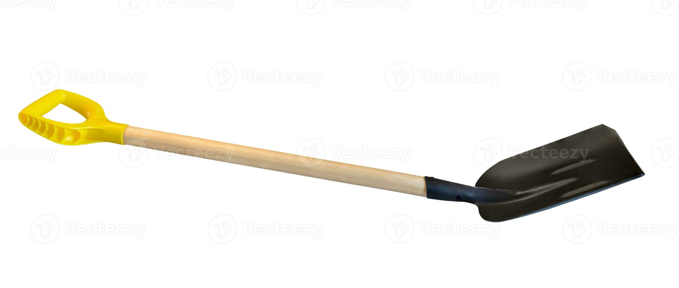 side view of coop shovel with wood handle isolated photo