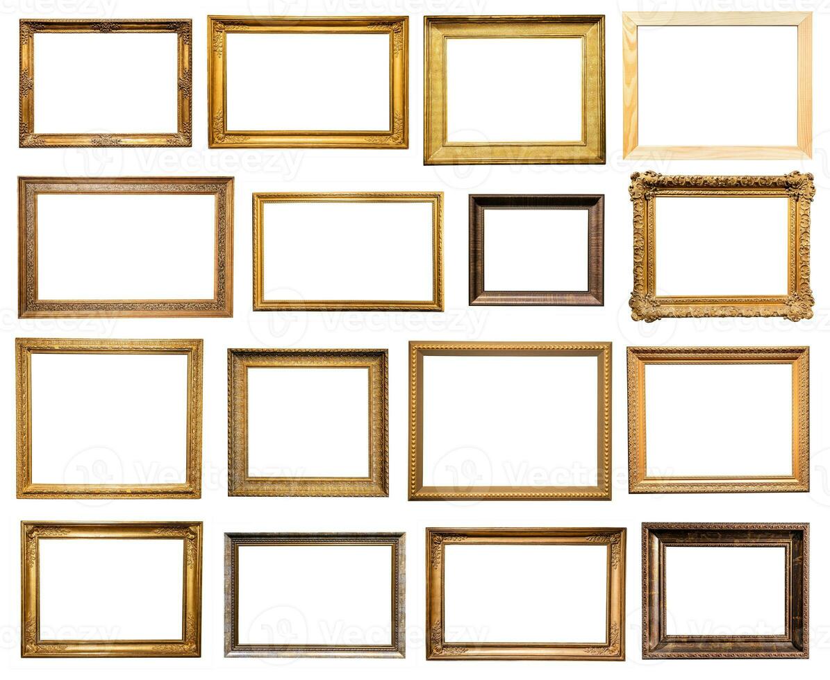 set of horizontal old wood picture frames isolated photo