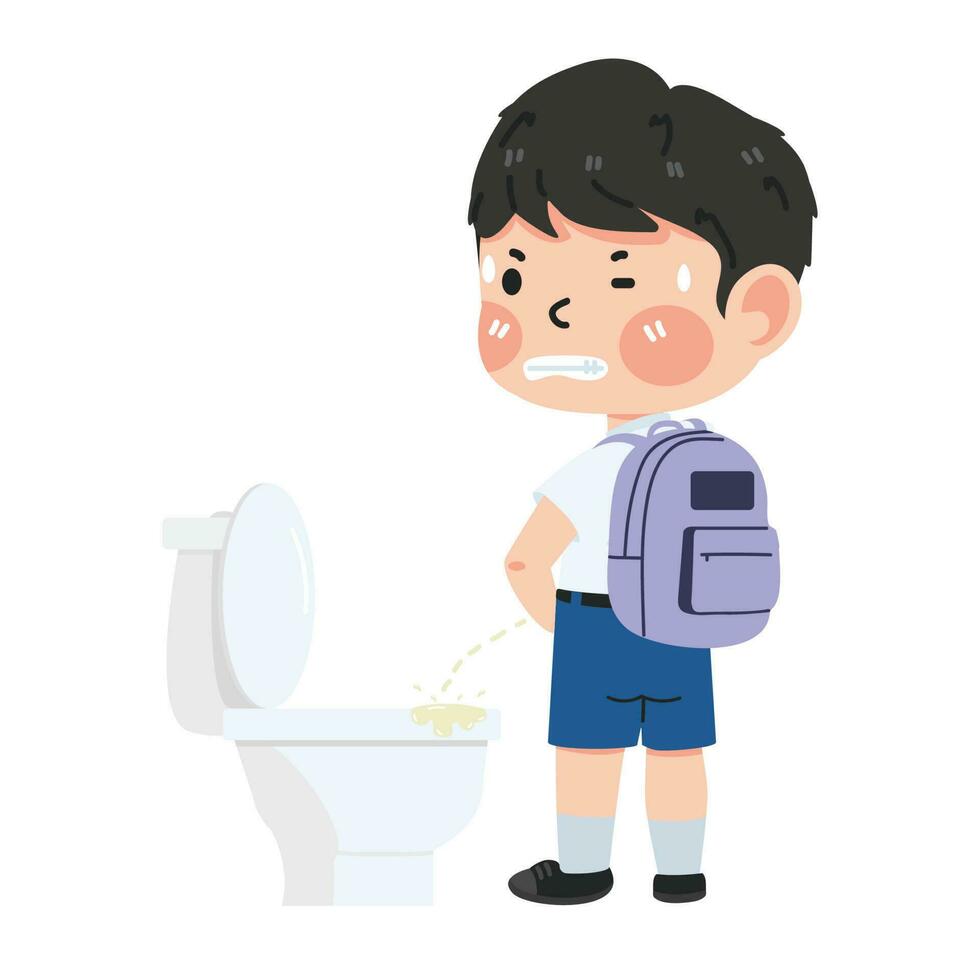 Cartoon Kid peeing on the toilet vector