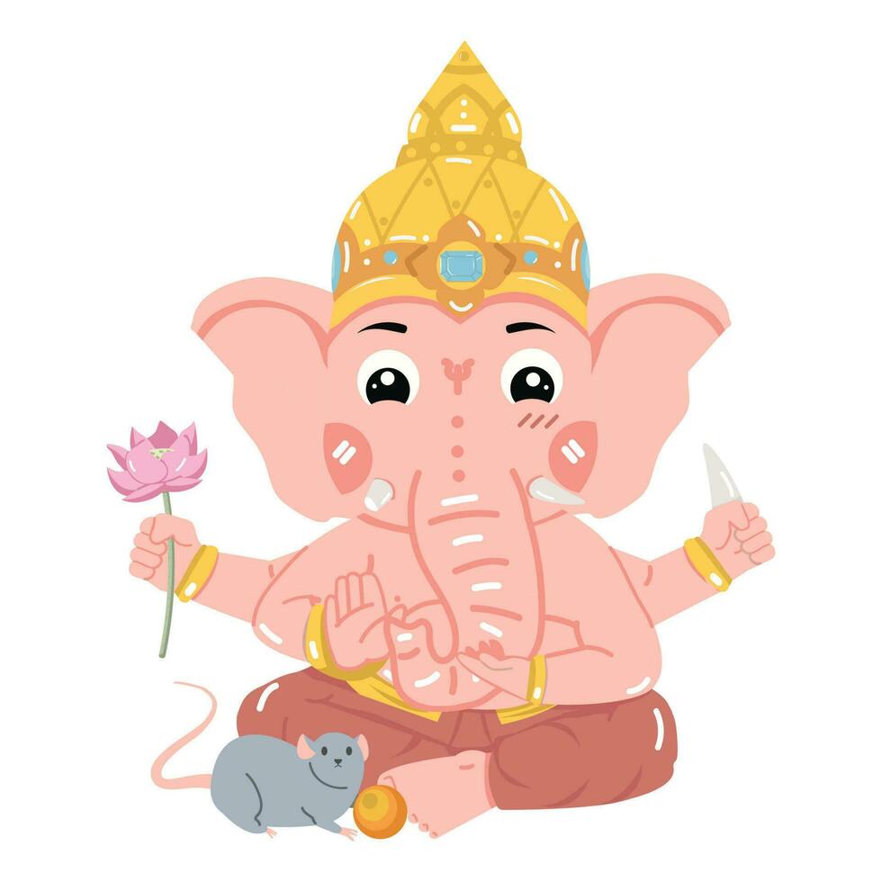 hindú Dios ganesha con rata vector