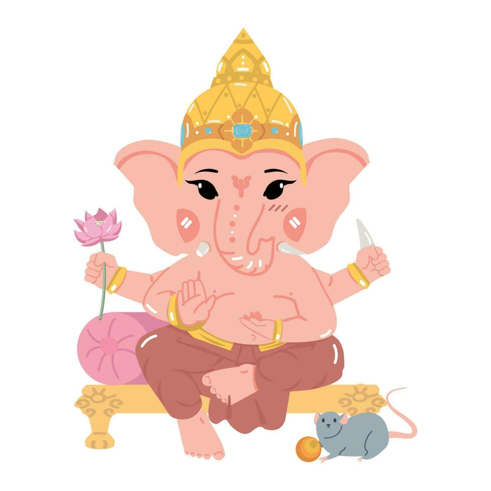 hindú Dios ganesha con rata vector