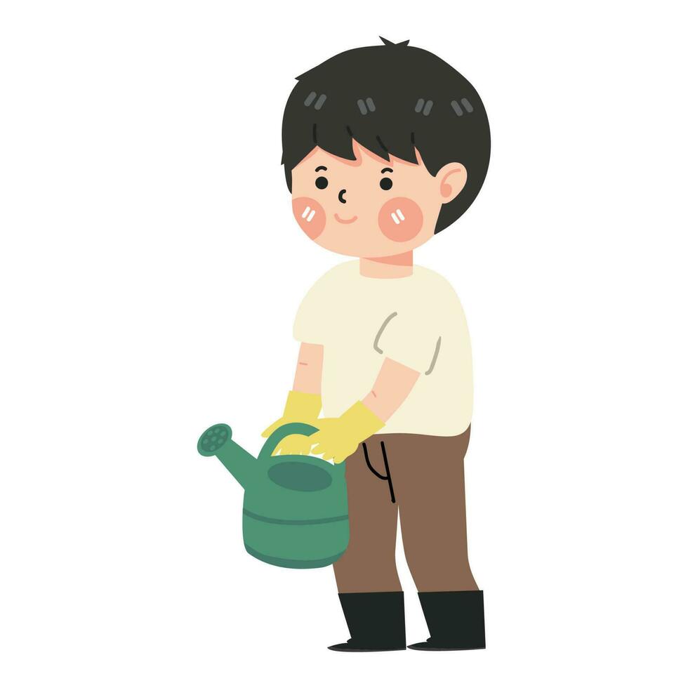 Kid boy holding watering can vector