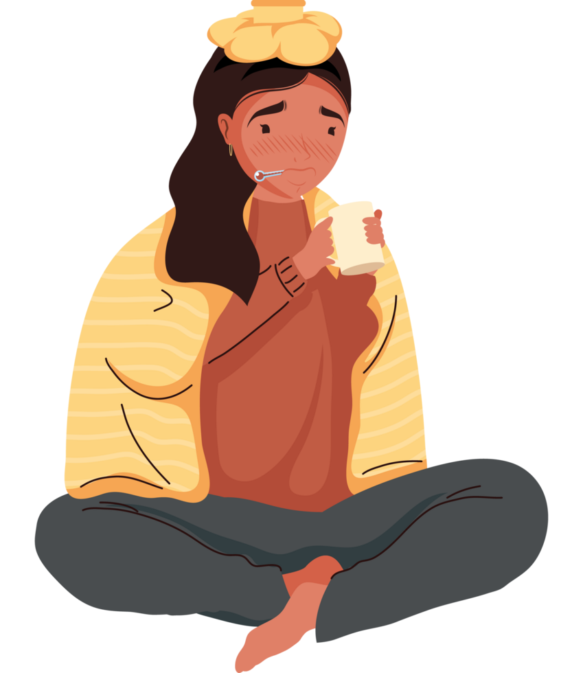 woman sick drinking tea hot png