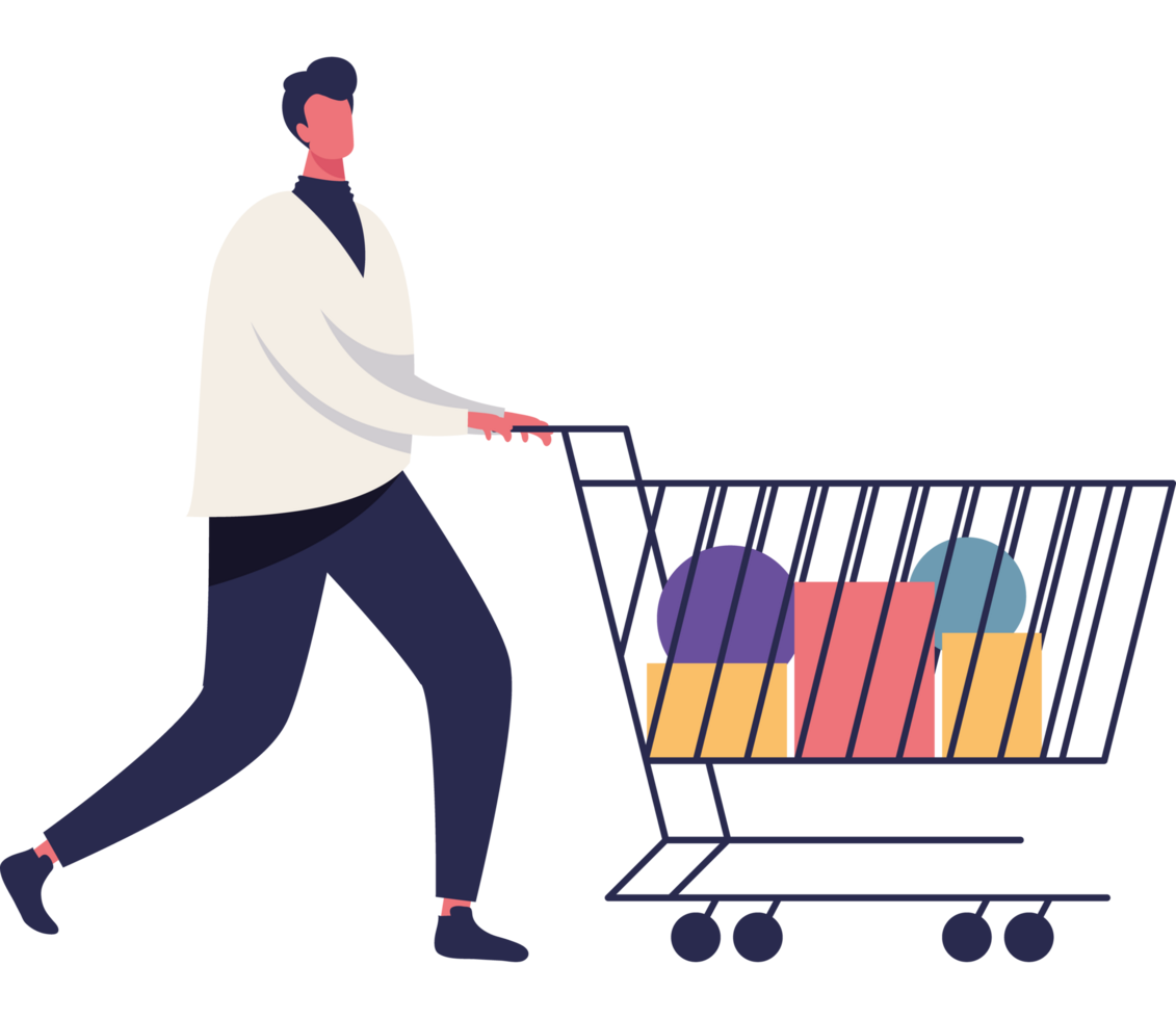 man with shopping cart png