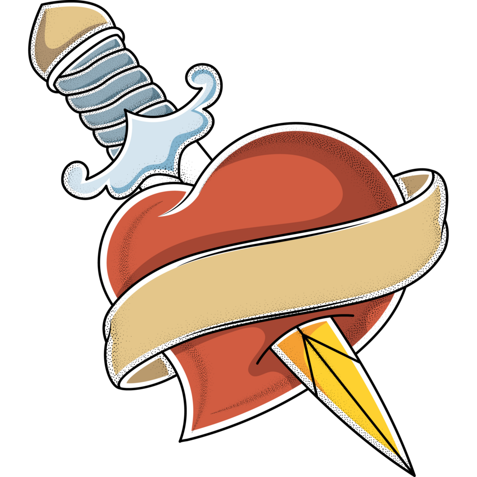 heart with dagger old school tattoo png