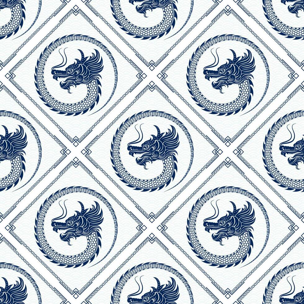 Seamless pattern with Asian elements for happy Chinese new year of the Dragon 2024 vector