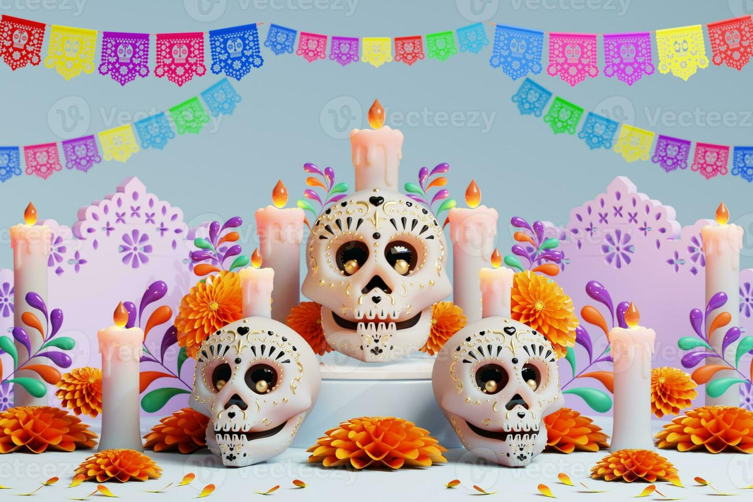 3D rendering for Day of the Dead, Dia de muertos altar concept