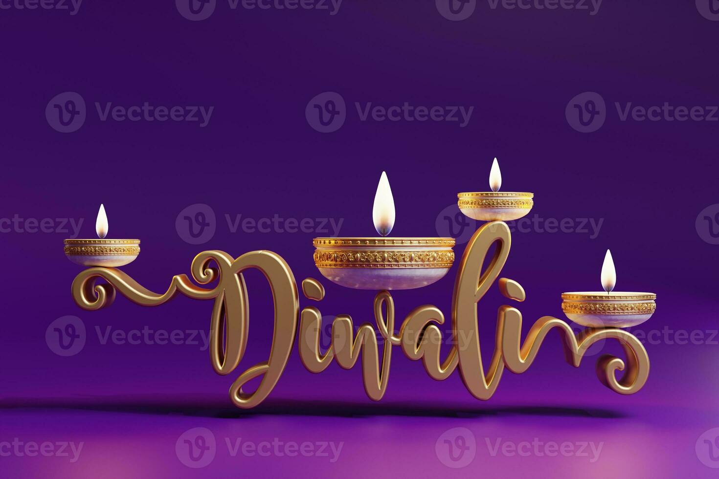 3D rendering for diwali festival Diwali, Deepavali or Dipavali the festival of lights india with gold diya on podium, patterned and crystals on color Background. photo