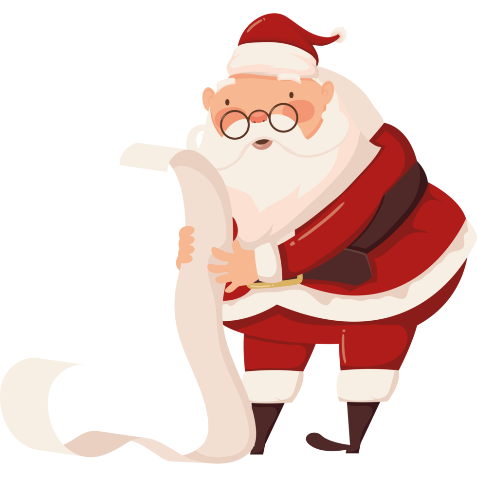santa claus reading gifts list png