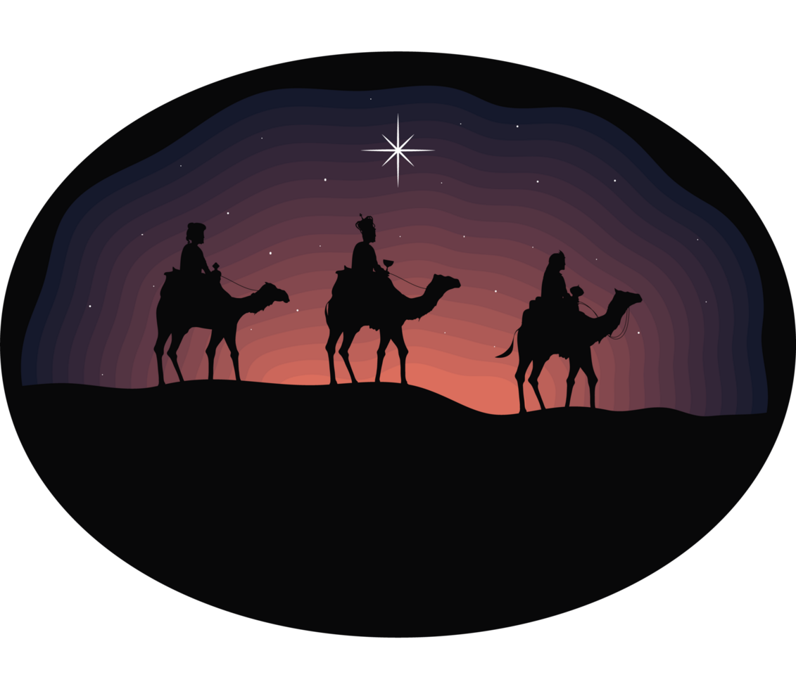 wise men in camel silhouettes png