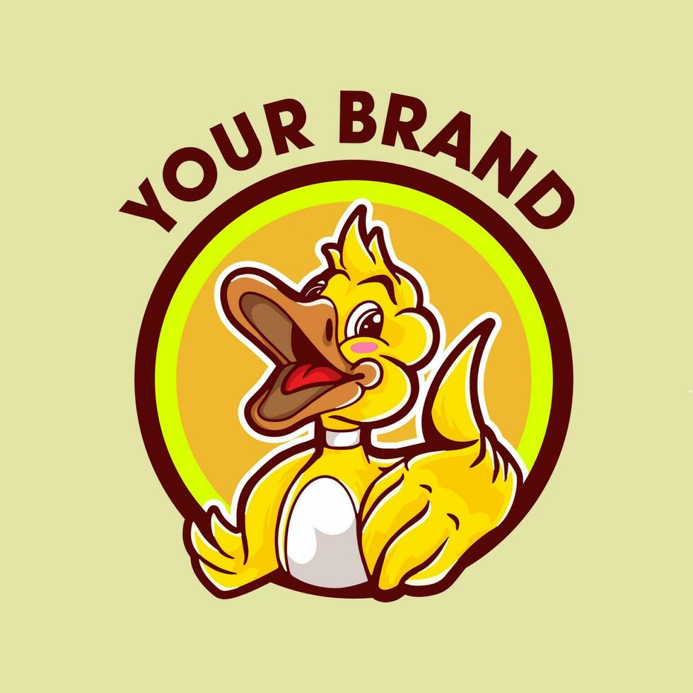 Illustration of Yellow duck mascot logo design vector with circle badges which is easy to use for all needs such as t-shirts, stickers, and all other business needs.