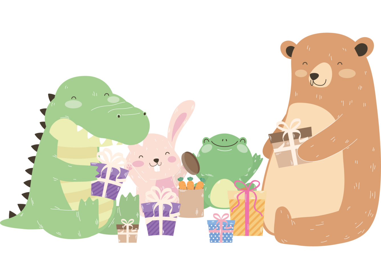 cute animals with gifts png