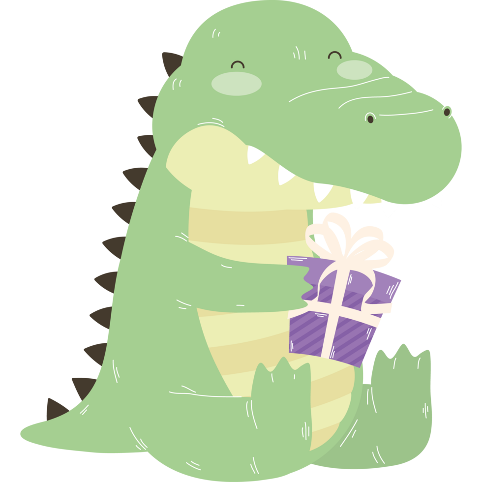 cute crocodile with gift png