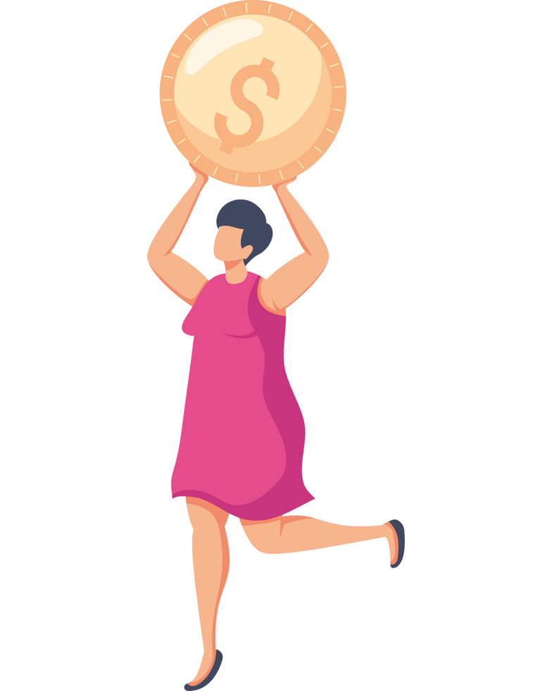 woman lifting coin money png