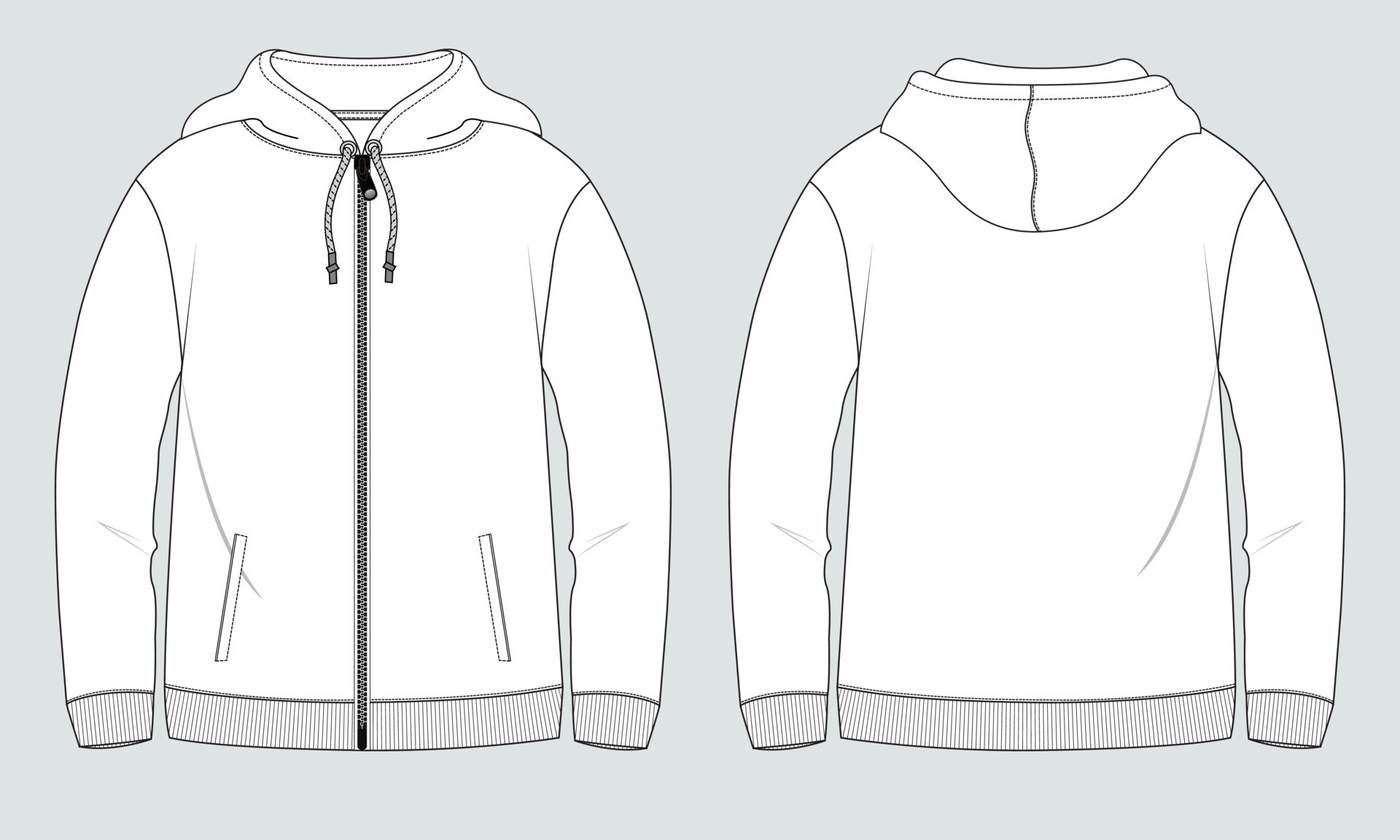 Long sleeve hoodie technical drawing fashion flat sketch vector ...