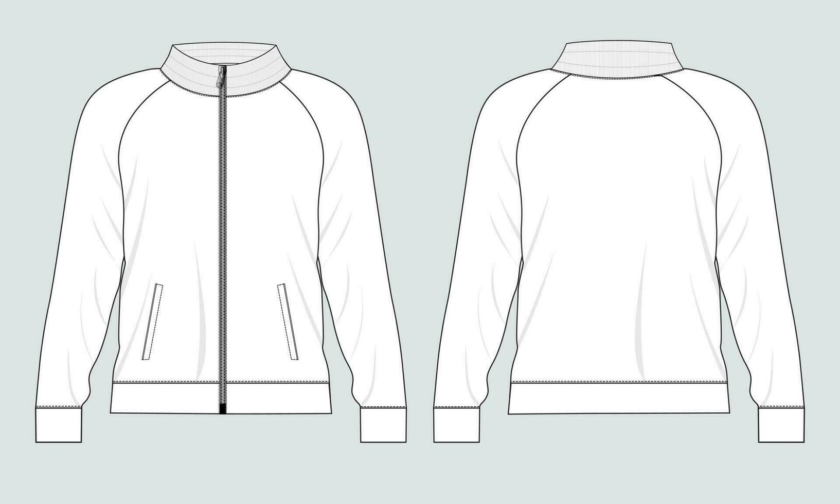 Long sleeve jacket technical drawing fashion flat sketch vector illustration template front and back views