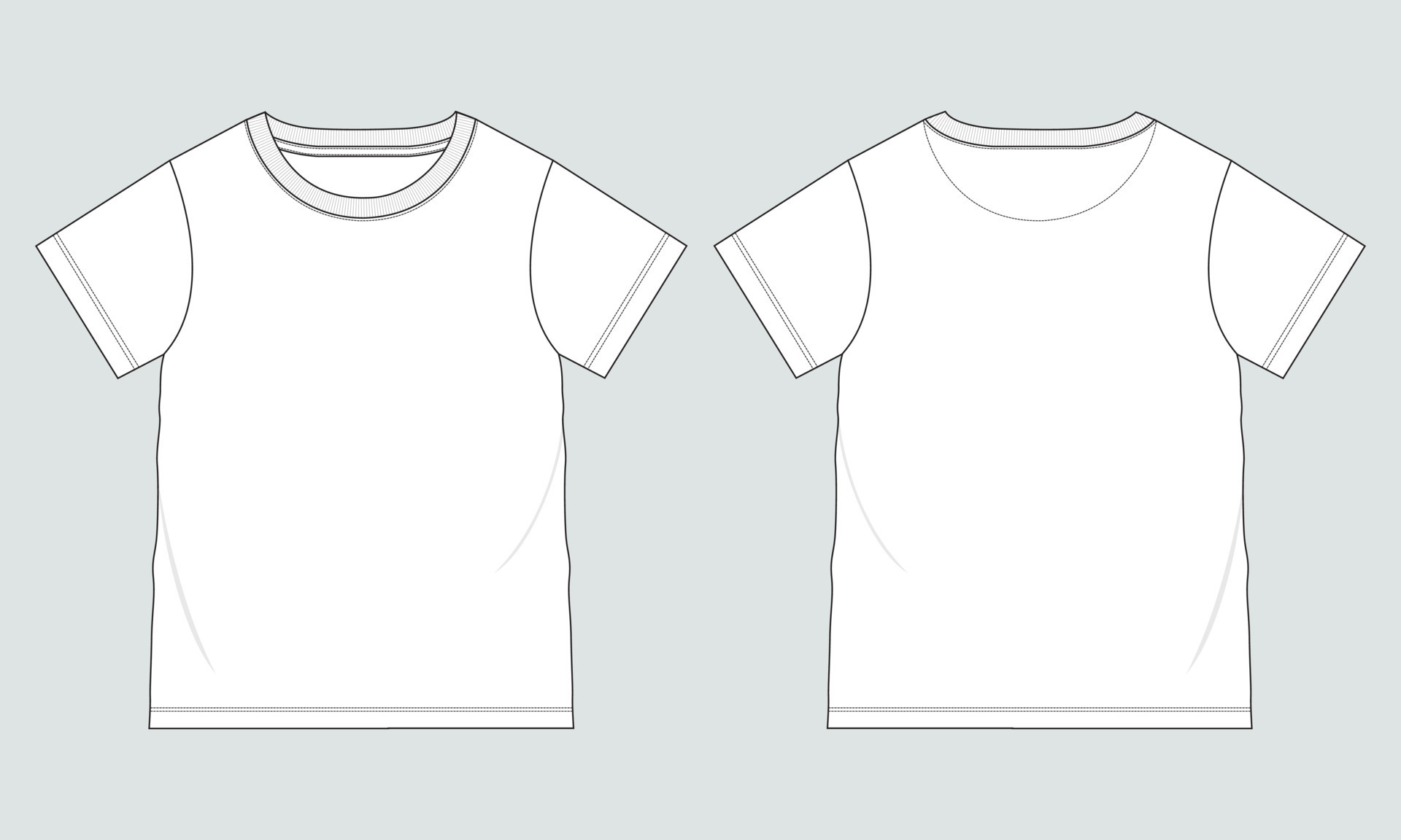 Short sleeve Basic T-shirt technical fashion flat sketch vector ...