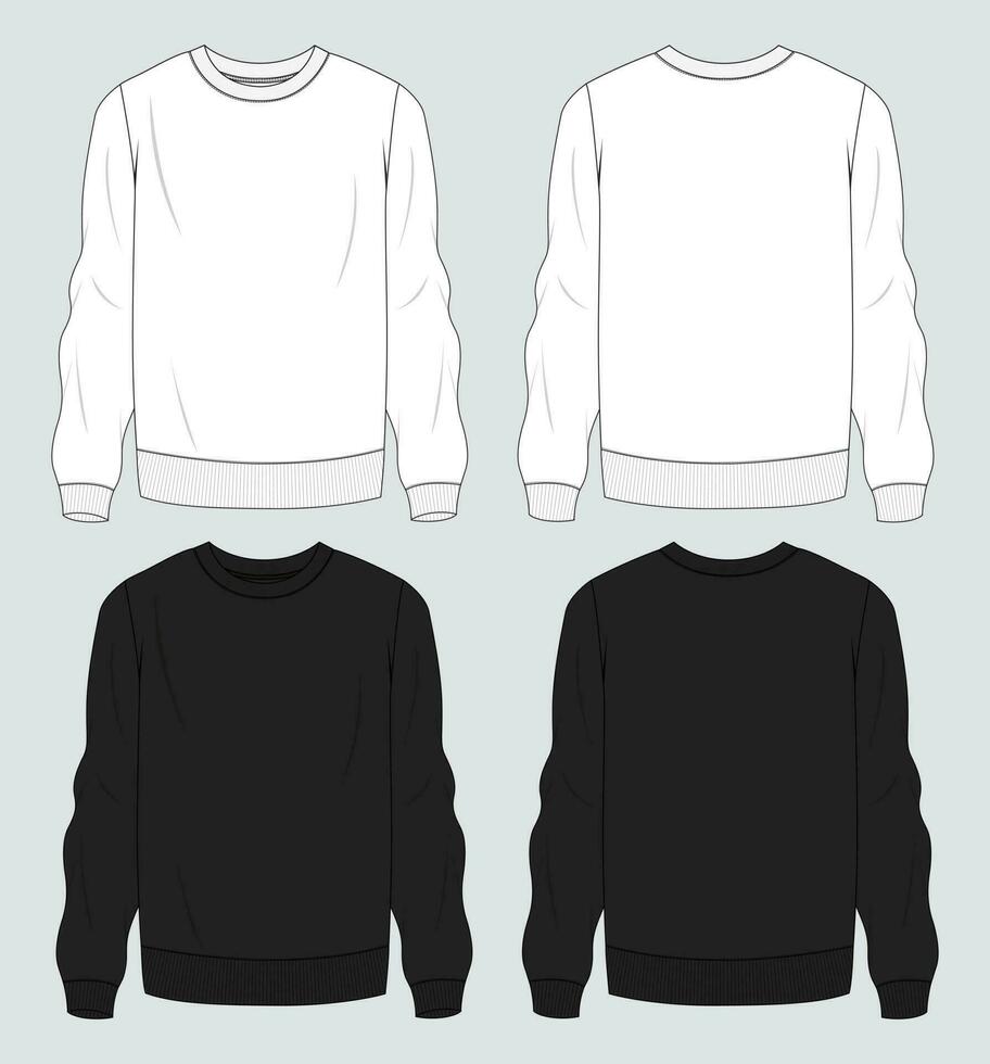 White and black color Long sleeve sweatshirt vector illustration template front and back views