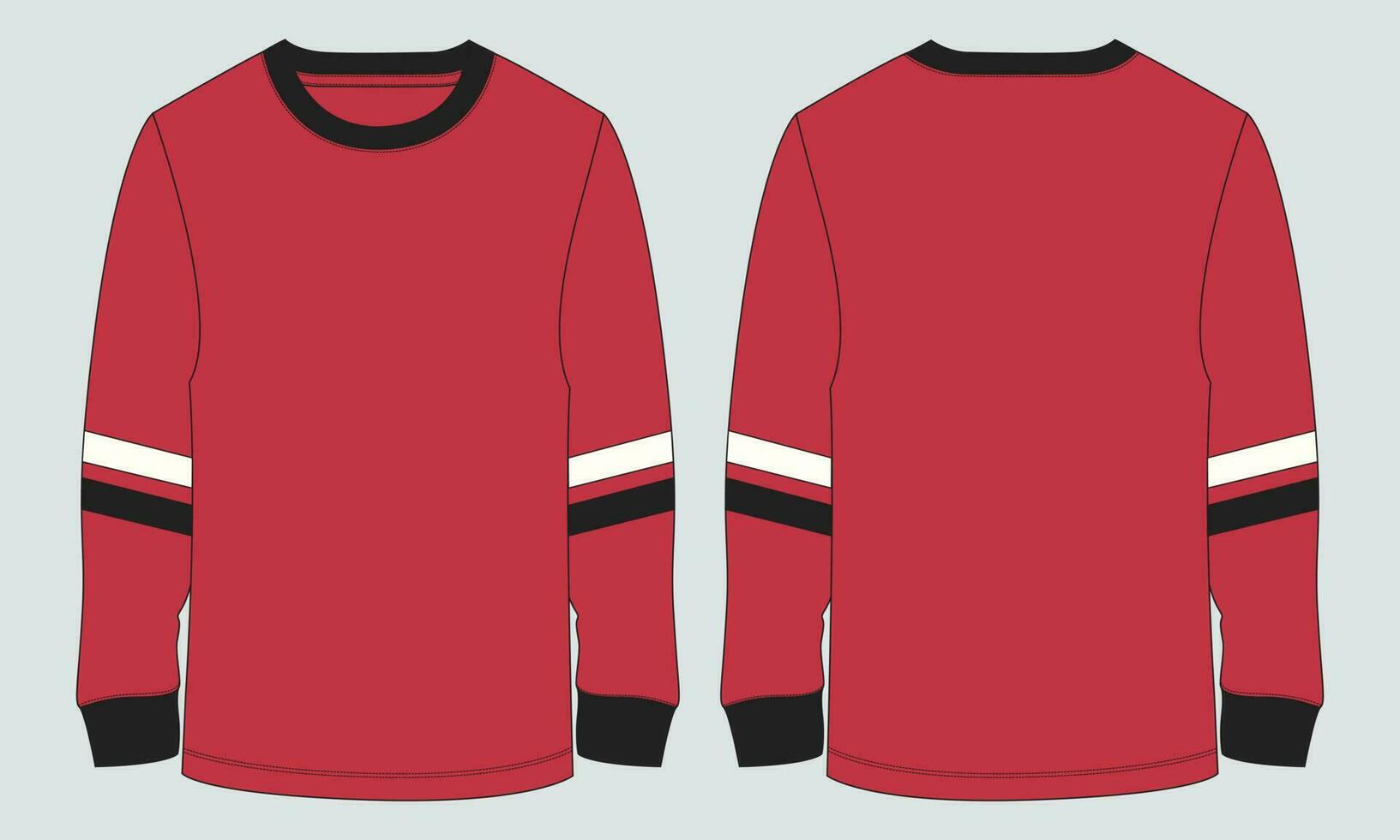 Long sleeve t shirt vector illustration red color template front and back views