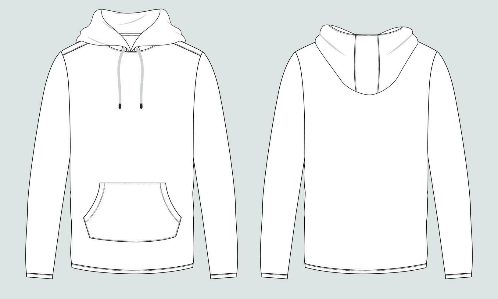 Long sleeve hoodie technical drawing fashion flat sketch vector ...