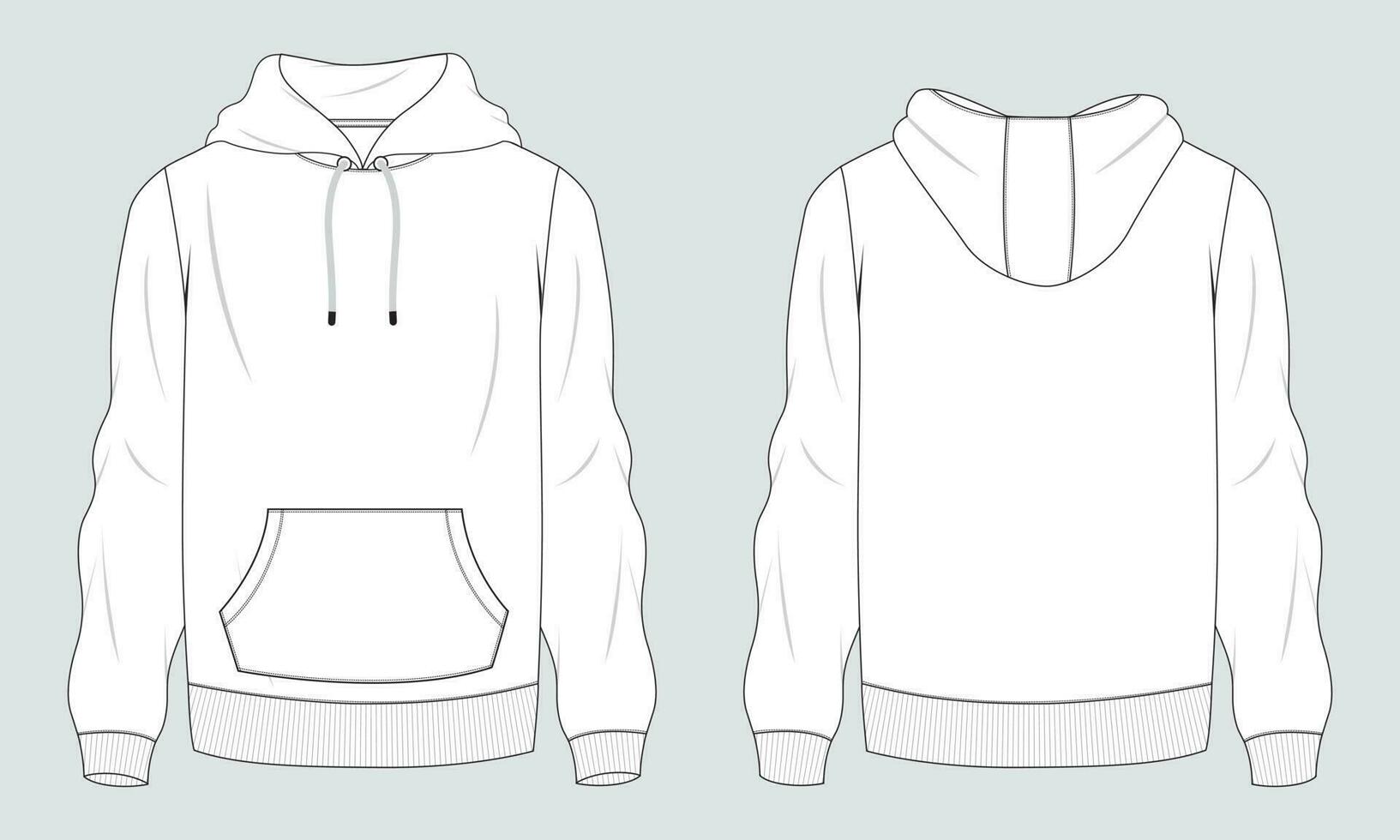 Long sleeve hoodie vector illustration template front and back views