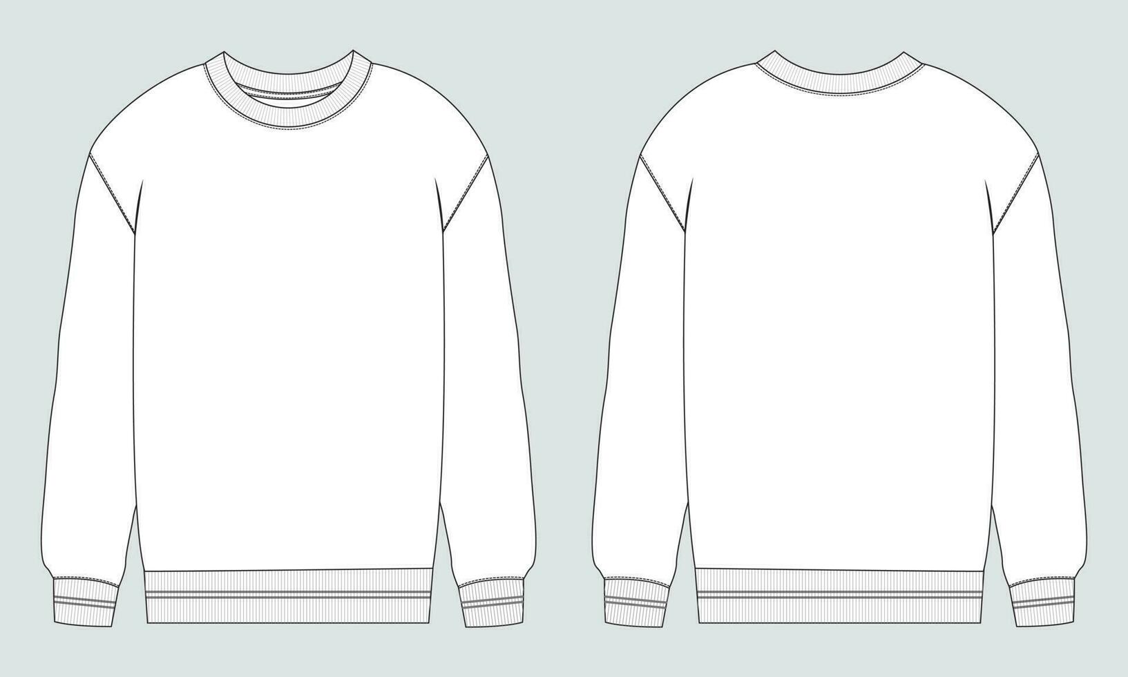 Long sleeve sweatshirt technical drawing fashion flat sketch vector illustration template front and back views