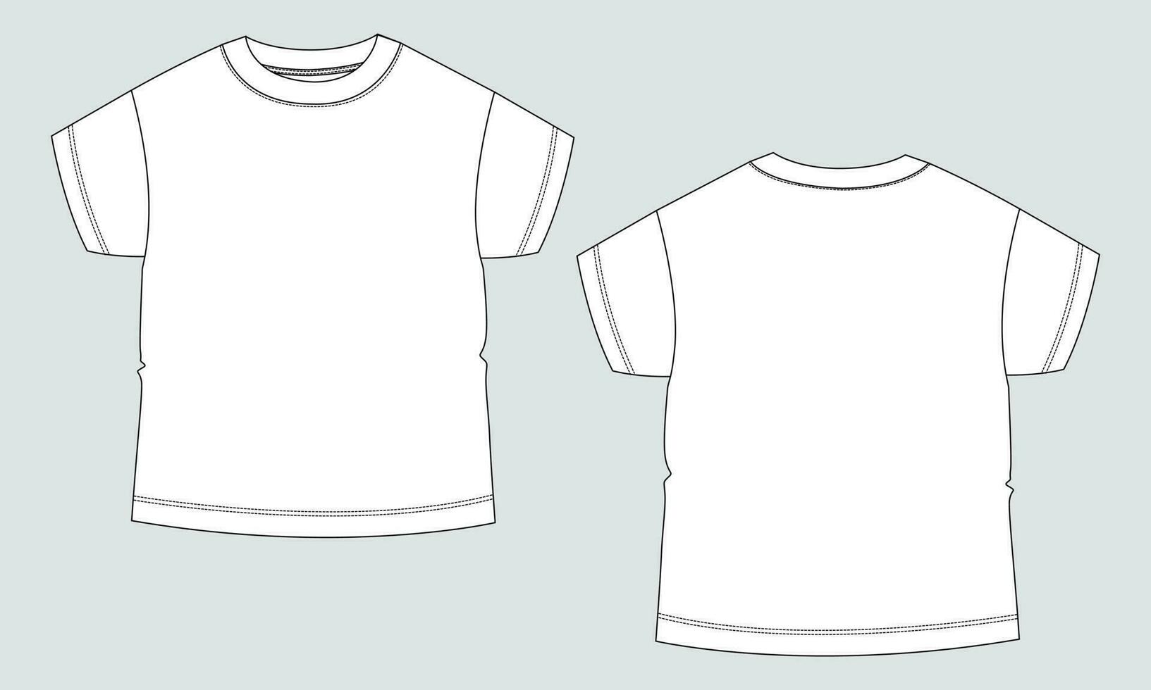 corto manga básico camiseta técnico Moda plano bosquejo vector ilustración modelo frente y espalda puntos de vista. básico vestir diseño burlarse de arriba para niños y Niños.