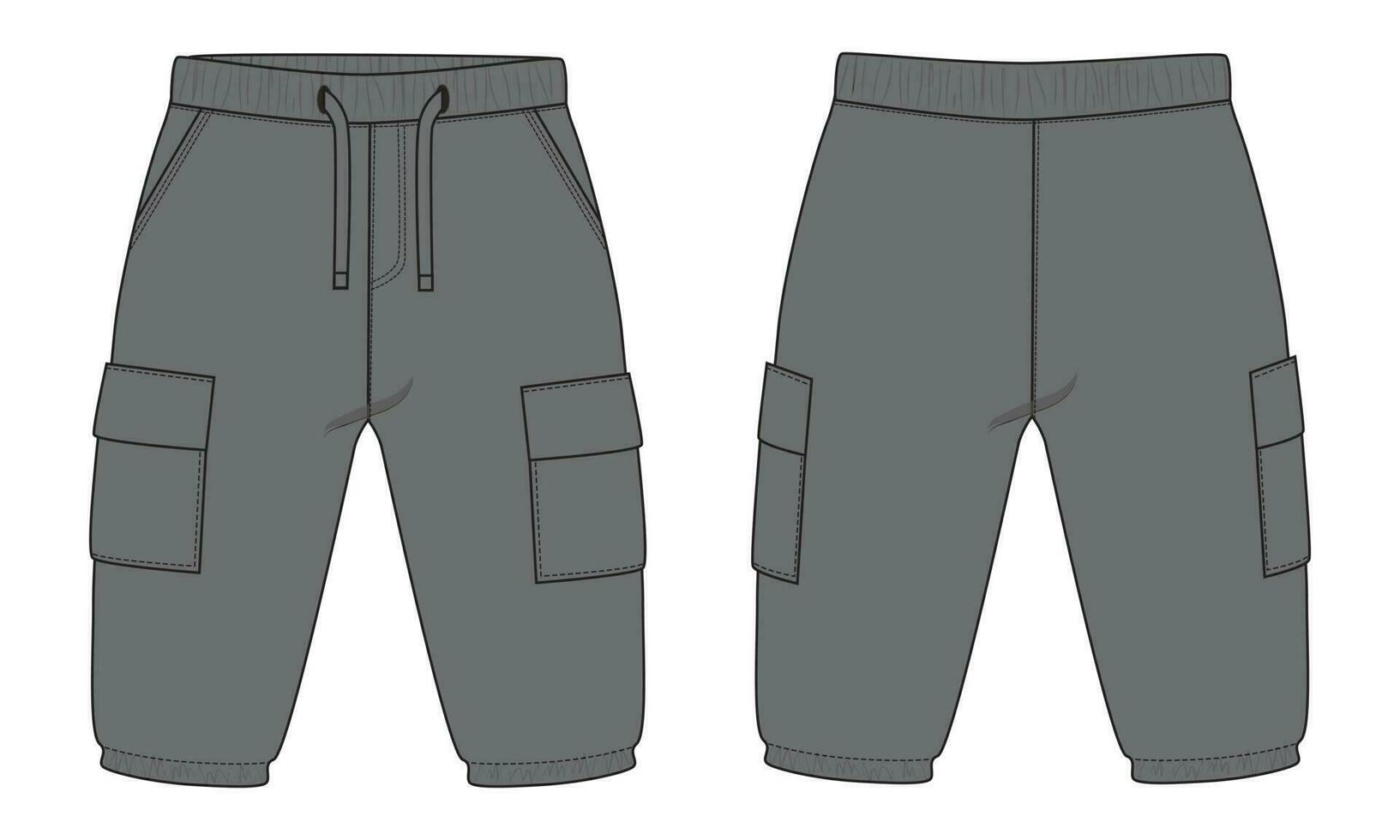 Fleece cotton jersey basic Sweat pant technical drawing fashion flat sketch template front and back vector