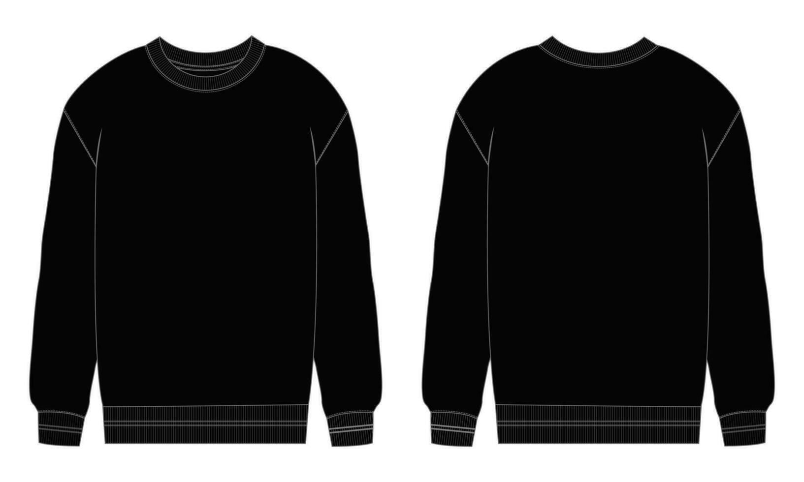 Long sleeve hoodie technical drawing fashion flat sketch vector illustration black color template front and back views