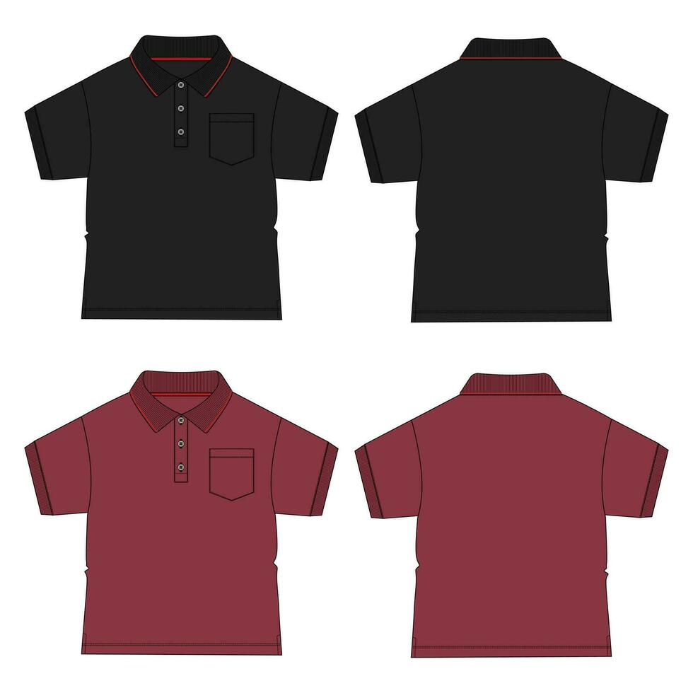 Black and Red Color polo shirt vector illustration template for kids isolated on white background