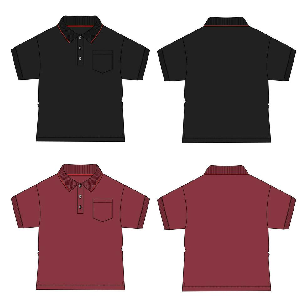 negro y rojo color polo camisa vector ilustración modelo para niños aislado en blanco antecedentes