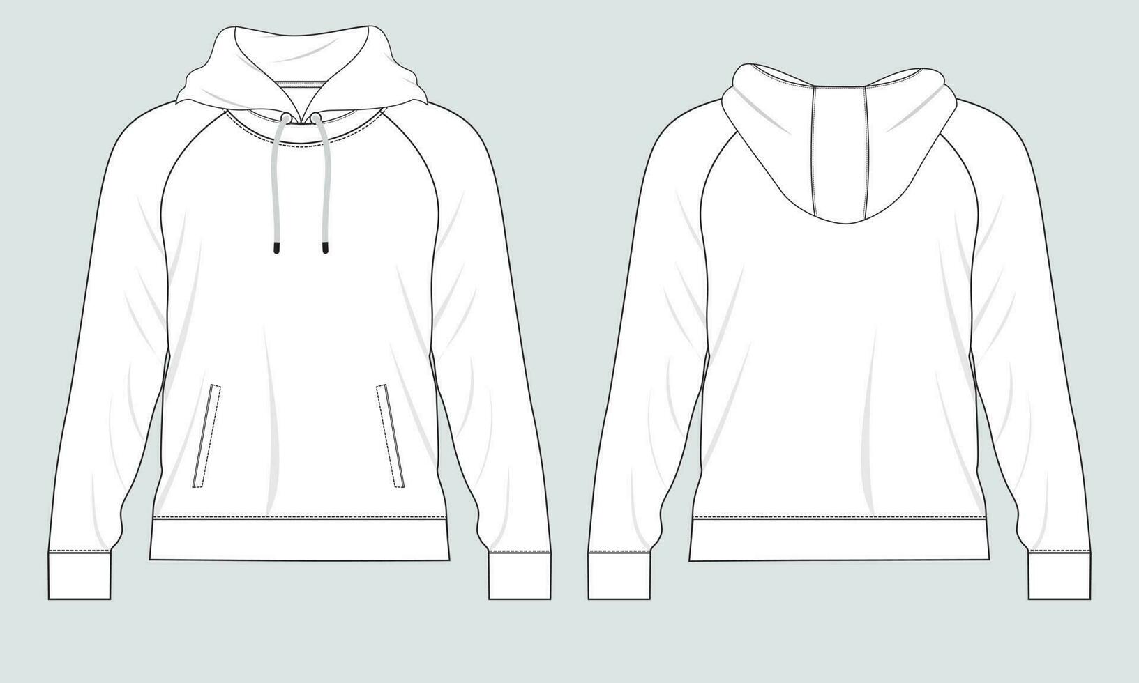 Long sleeve hoodie vector illustration template front and back views