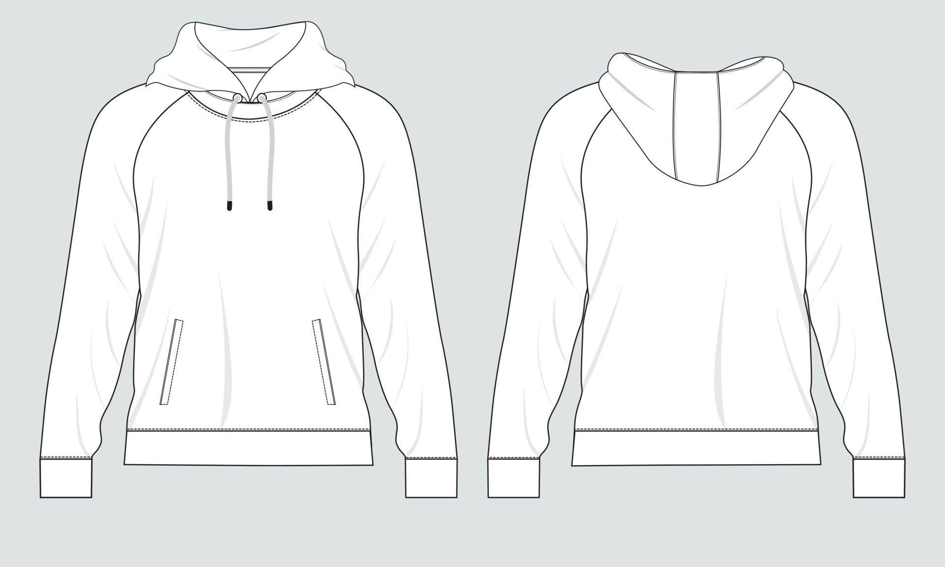 Long sleeve hoodie vector illustration template front and back views ...