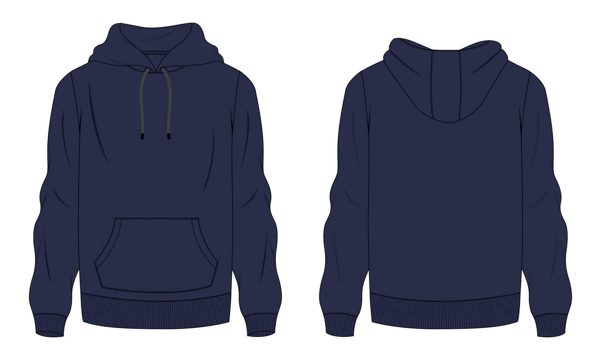 Long sleeve hoodie vector illustration navy color template front and ...