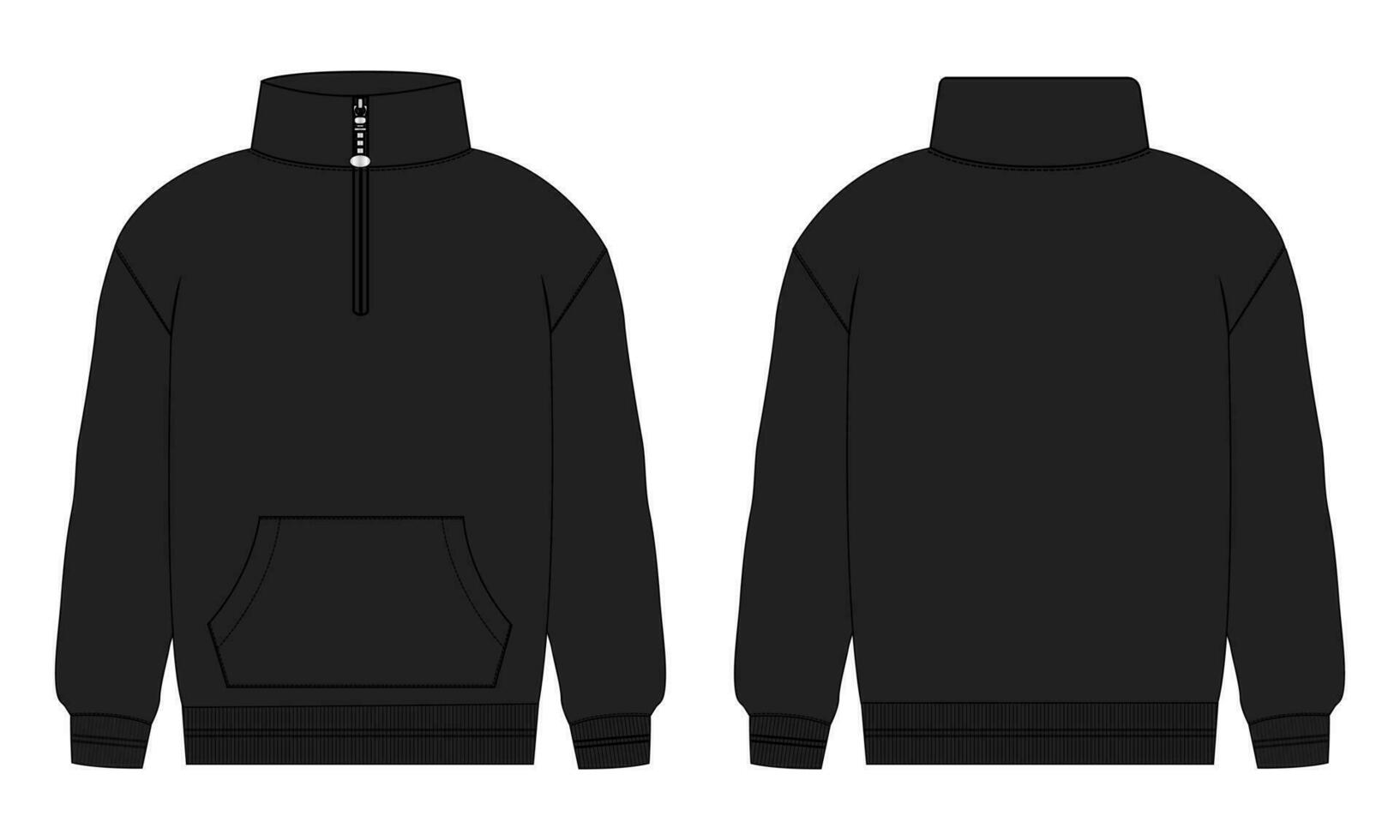 Long sleeve jacket technical drawing fashion flat sketch vector illustration black color  template front and back views