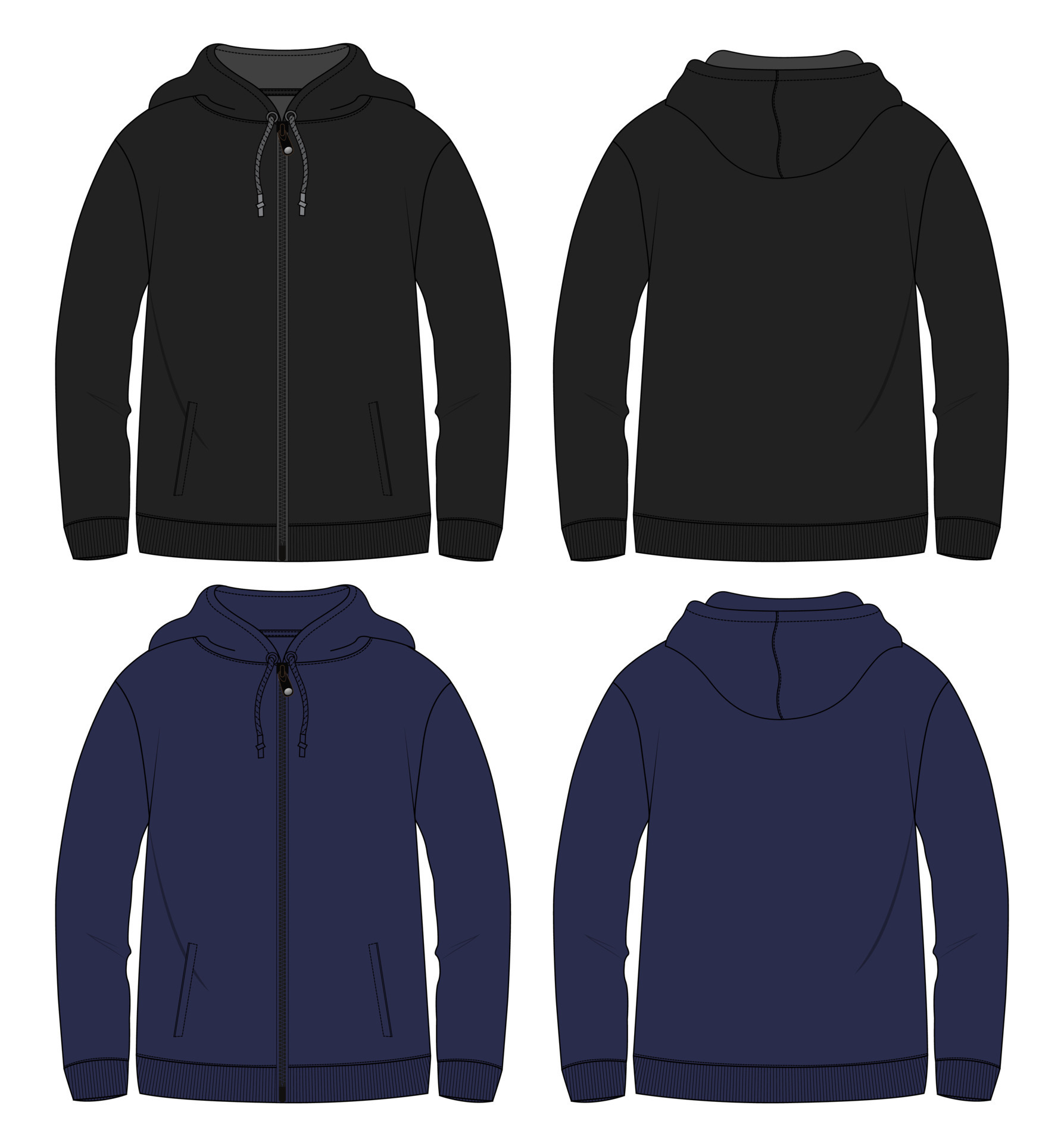 Long sleeve hoodie vector illustration black and Navy color template