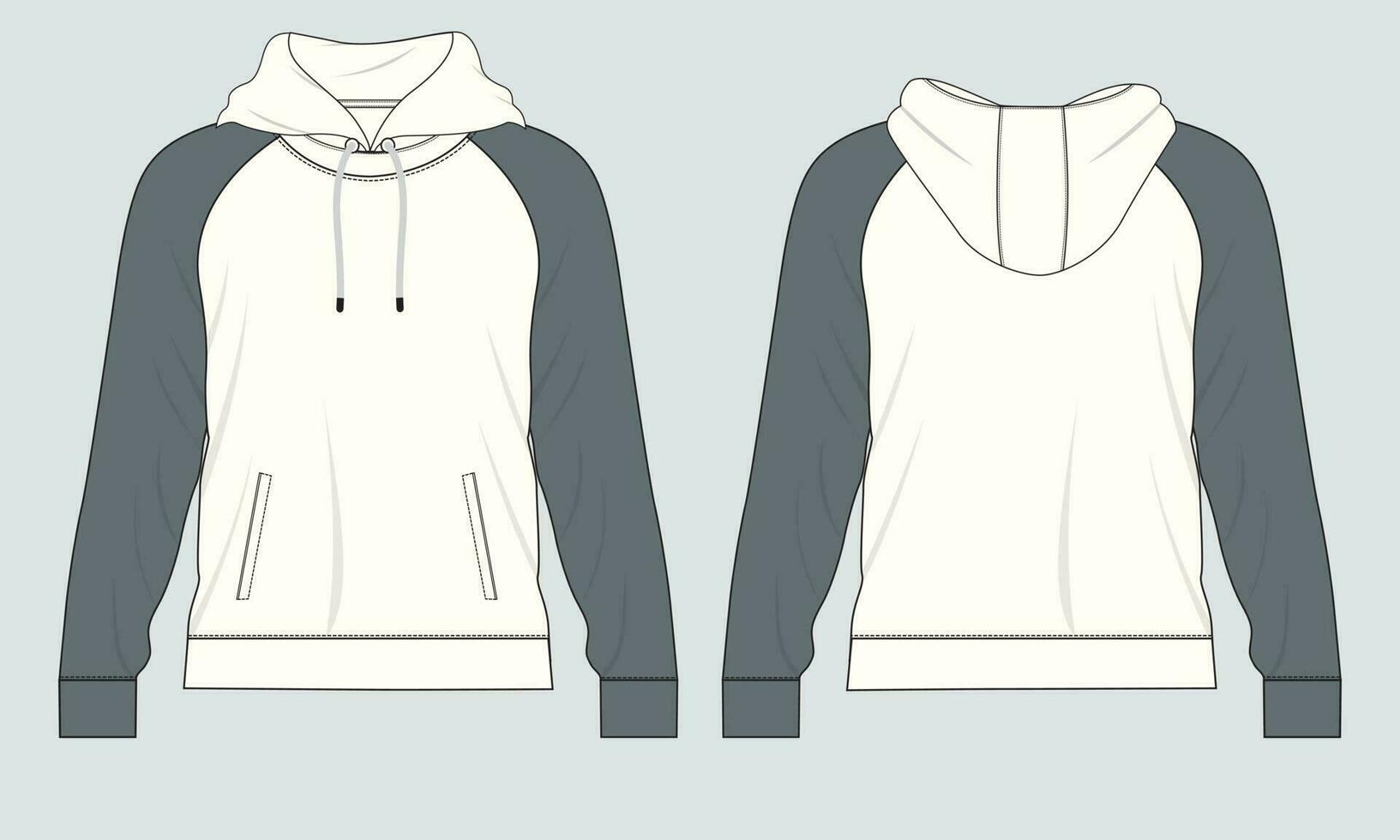 Long sleeve hoodie vector illustration template front and back views