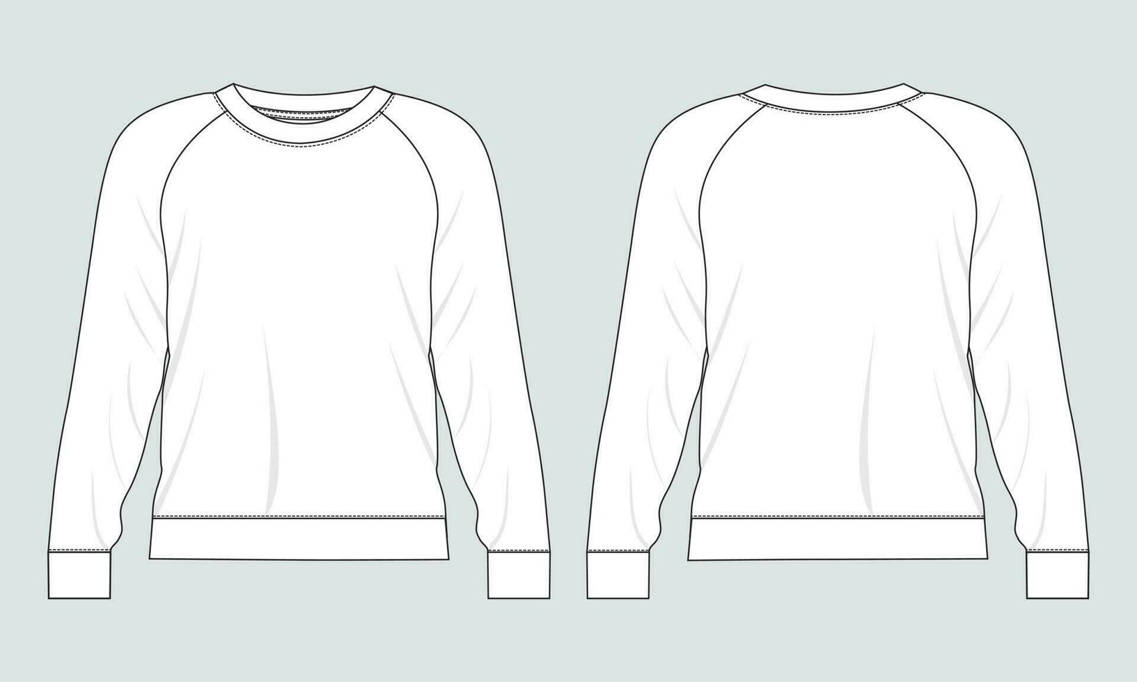 Long sleeve sweatshirt technical drawing fashion flat sketch vector illustration template front and back views