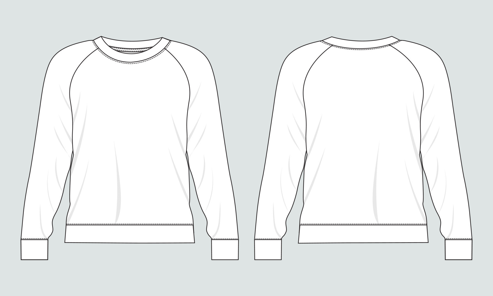 Long sleeve sweatshirt technical drawing fashion flat sketch vector ...