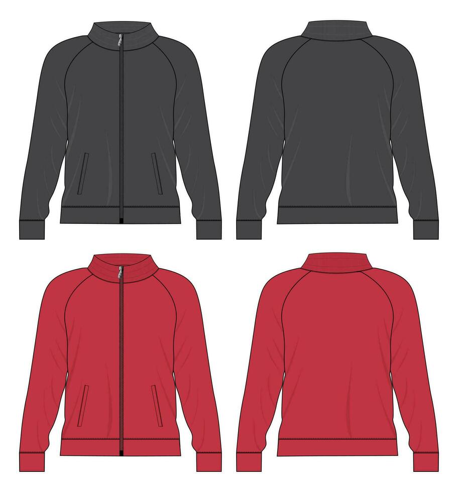 Black and Red color Sweatshirt jacket vector illustration template front and back views